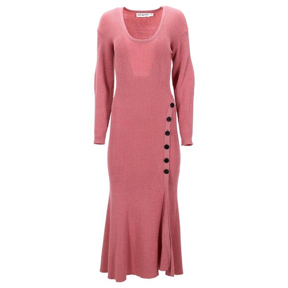 Self-Portrait Asymmetric Knitted Midi Dress in Pink Wool Brown Size Large NWT - Picture 4 of 5